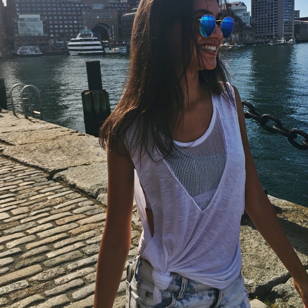 LF mesh cutout white tank